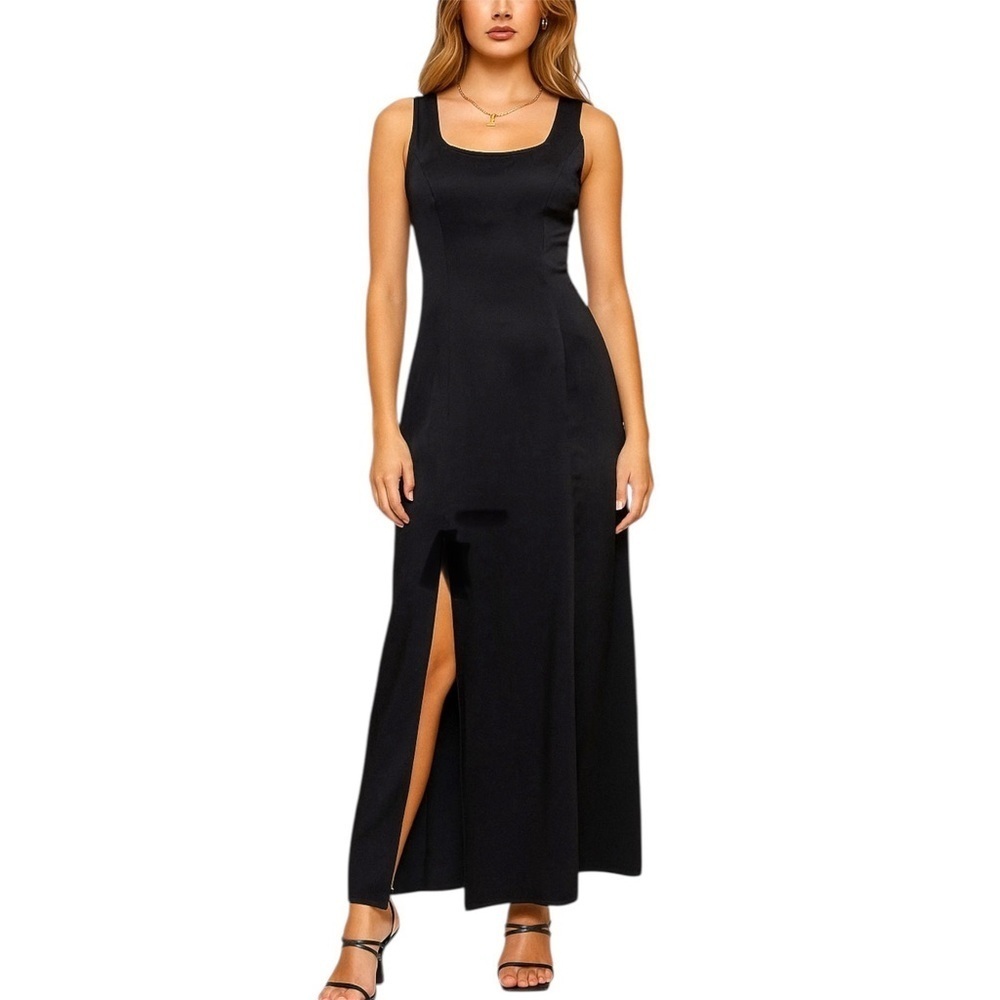 Rampage Vtg 90s Y2K Satin Black Sleeveless Maxi Dress Size M 11
